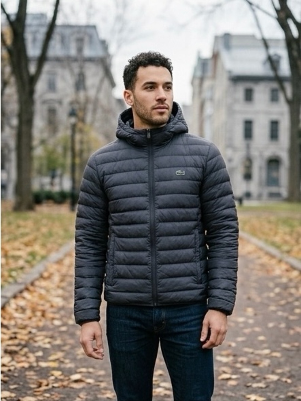 Lacoste Men’s Lightweight Foldable Hooded Water-Resistant Puffer Coat
